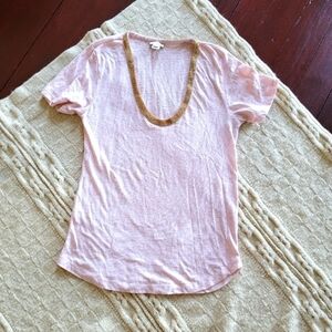 J Crew Slub Knit Ballerina Pink Beaded Neckline T-shirt size Small